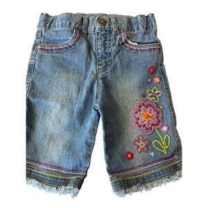 Vintage Sz 3T Arizona Jeans Stretch Denim Wide Leg Embroidered Flowers Y2K